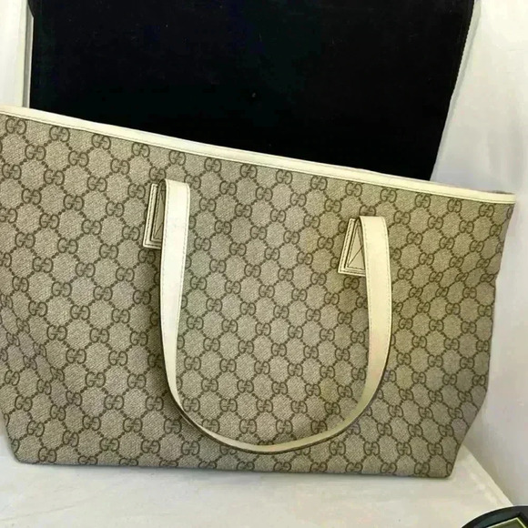 Authentic Gucci Gg Monogram Tote Bag Beige/Cream Medium - Picture 12 of 15